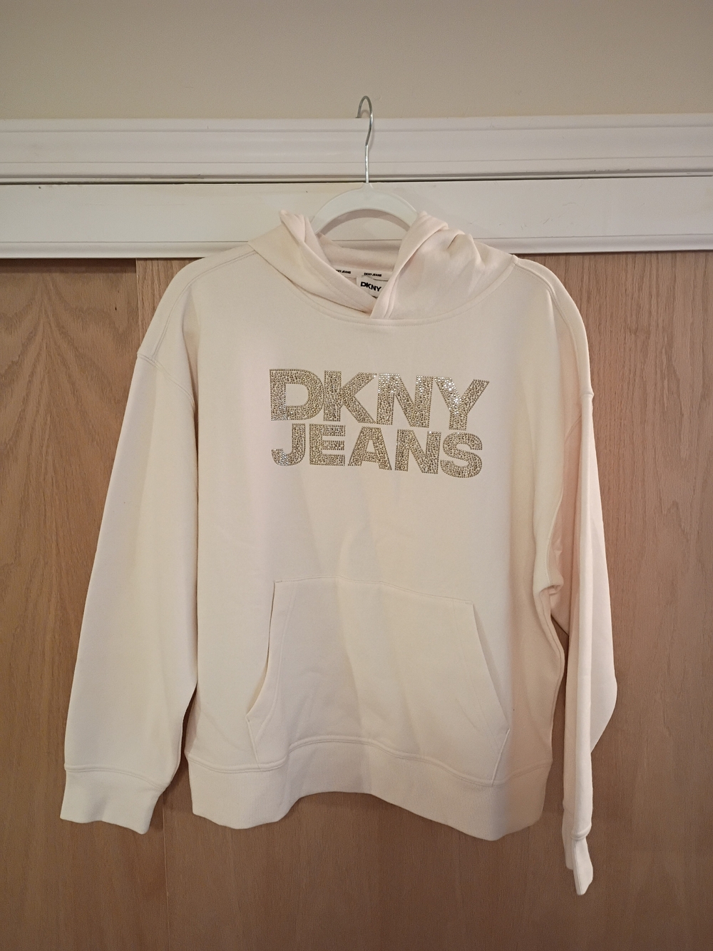 DKNY Cream Crewneck Hoodie with Sparkle Logo